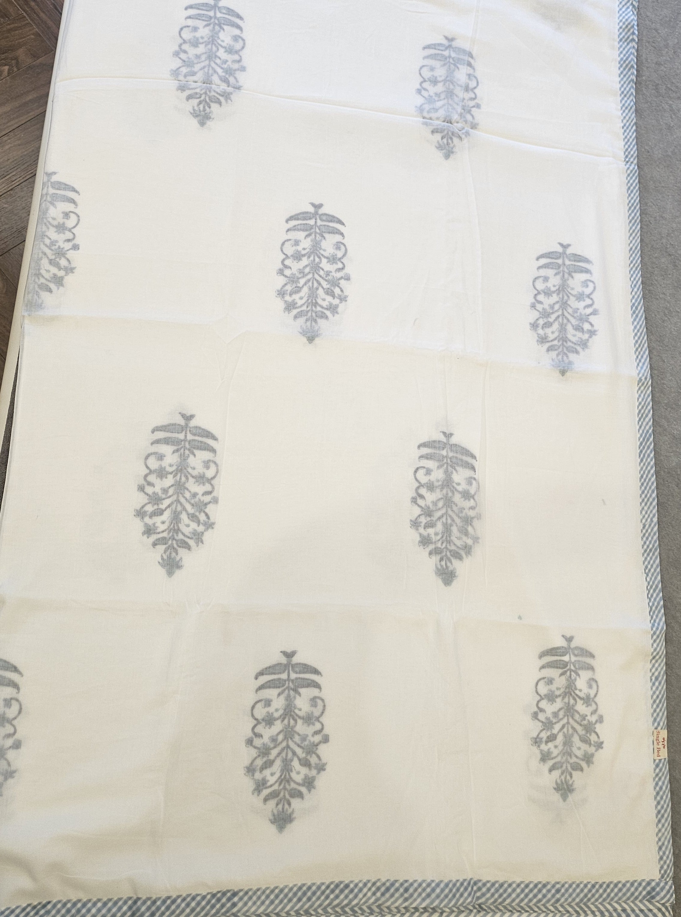 Single bed Handblock Printed Blue Motif Mulmul Dohar