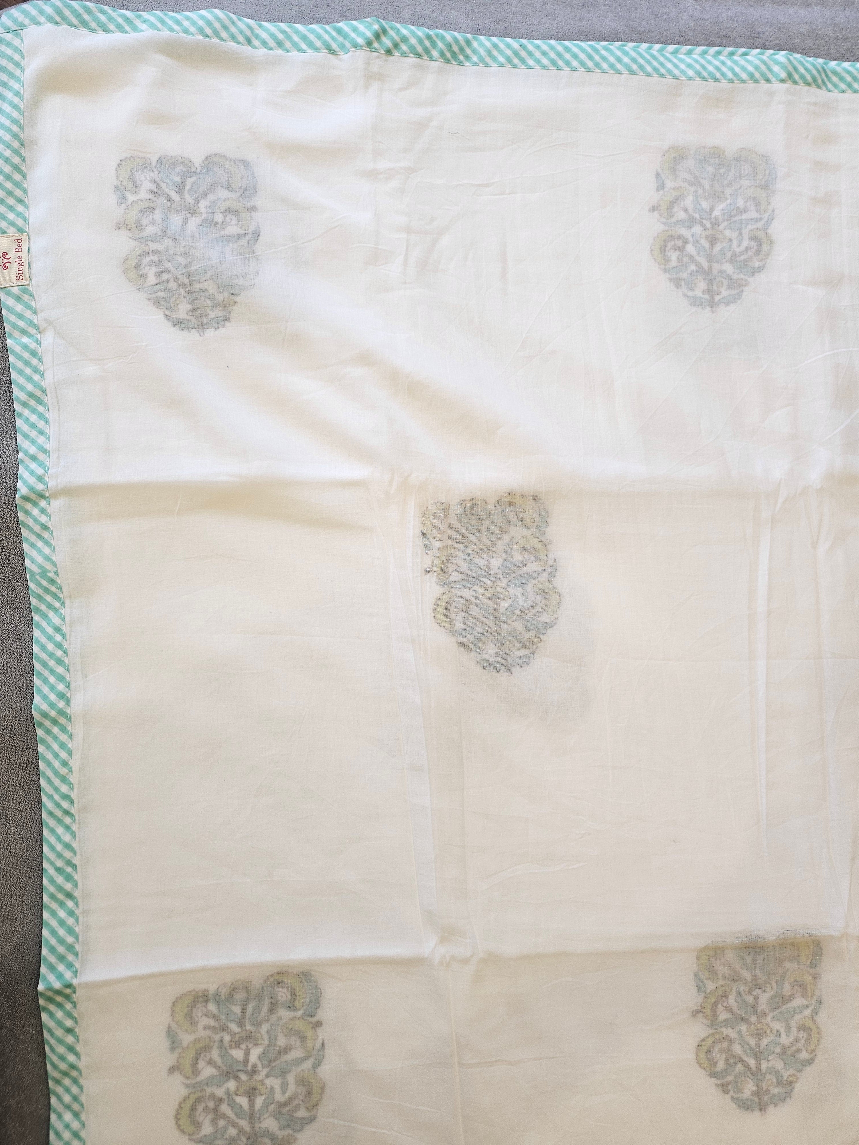 Single bed Handblock Printed Yellow Motif Mulmul Dohar