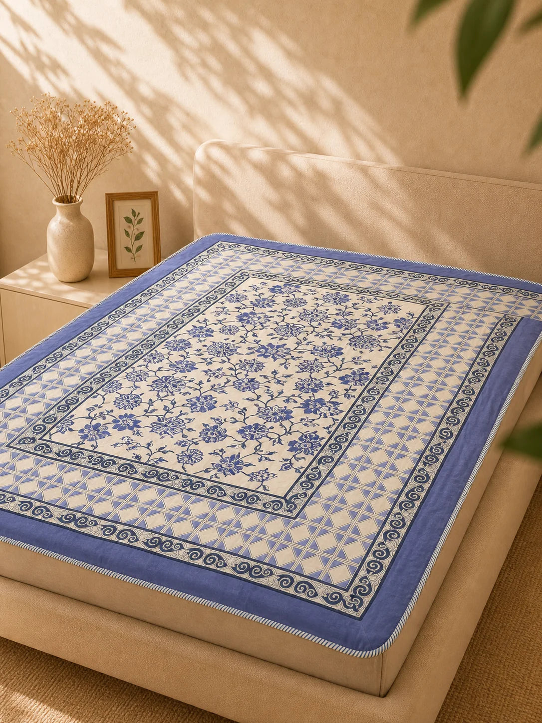 Reversible Hand Block Printed Navy Blue Single Bed Dohar
