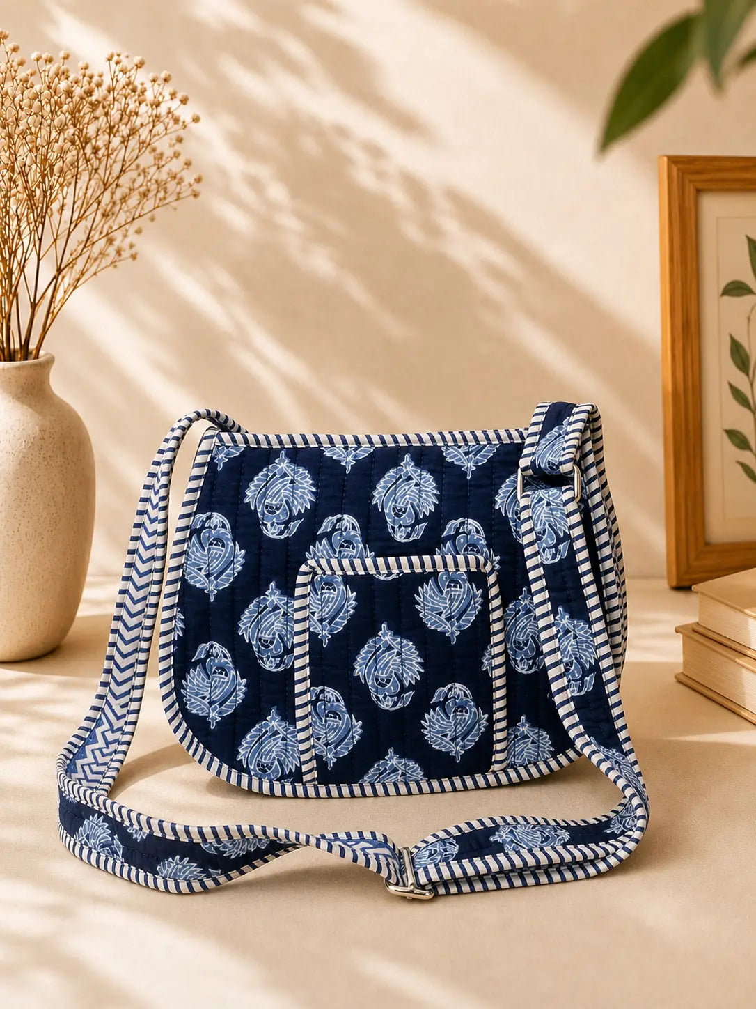 Hand Blockprinted Blue Crossbody Sling Bag