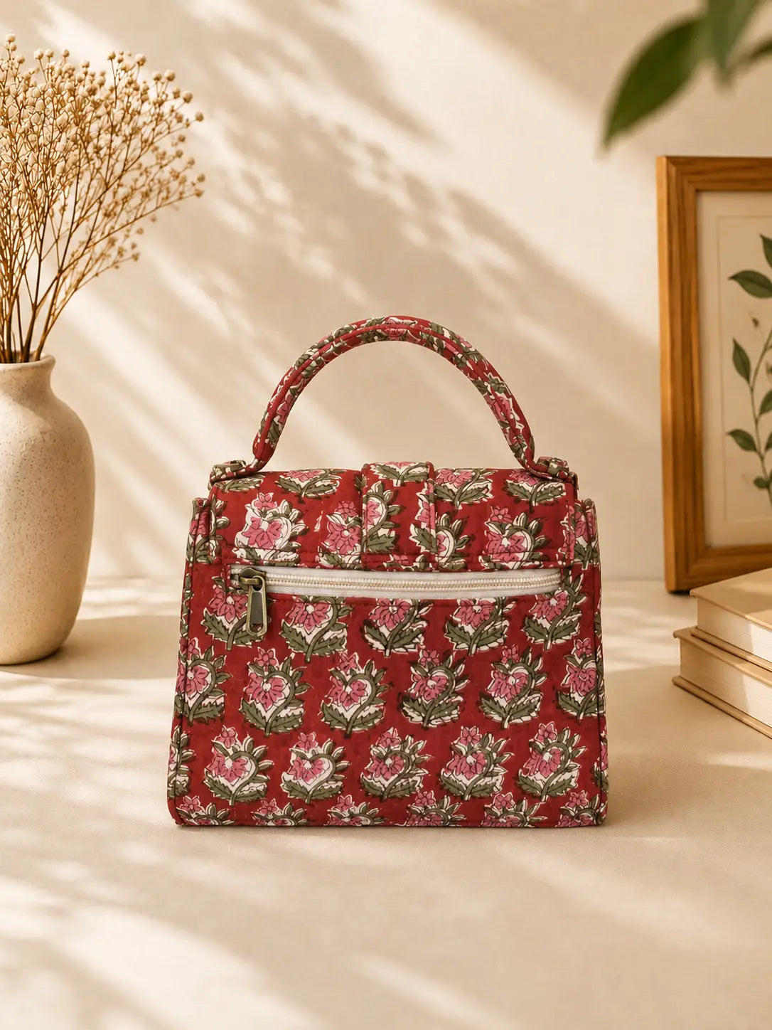 Hand Blockprinted Red CHIQ Bag