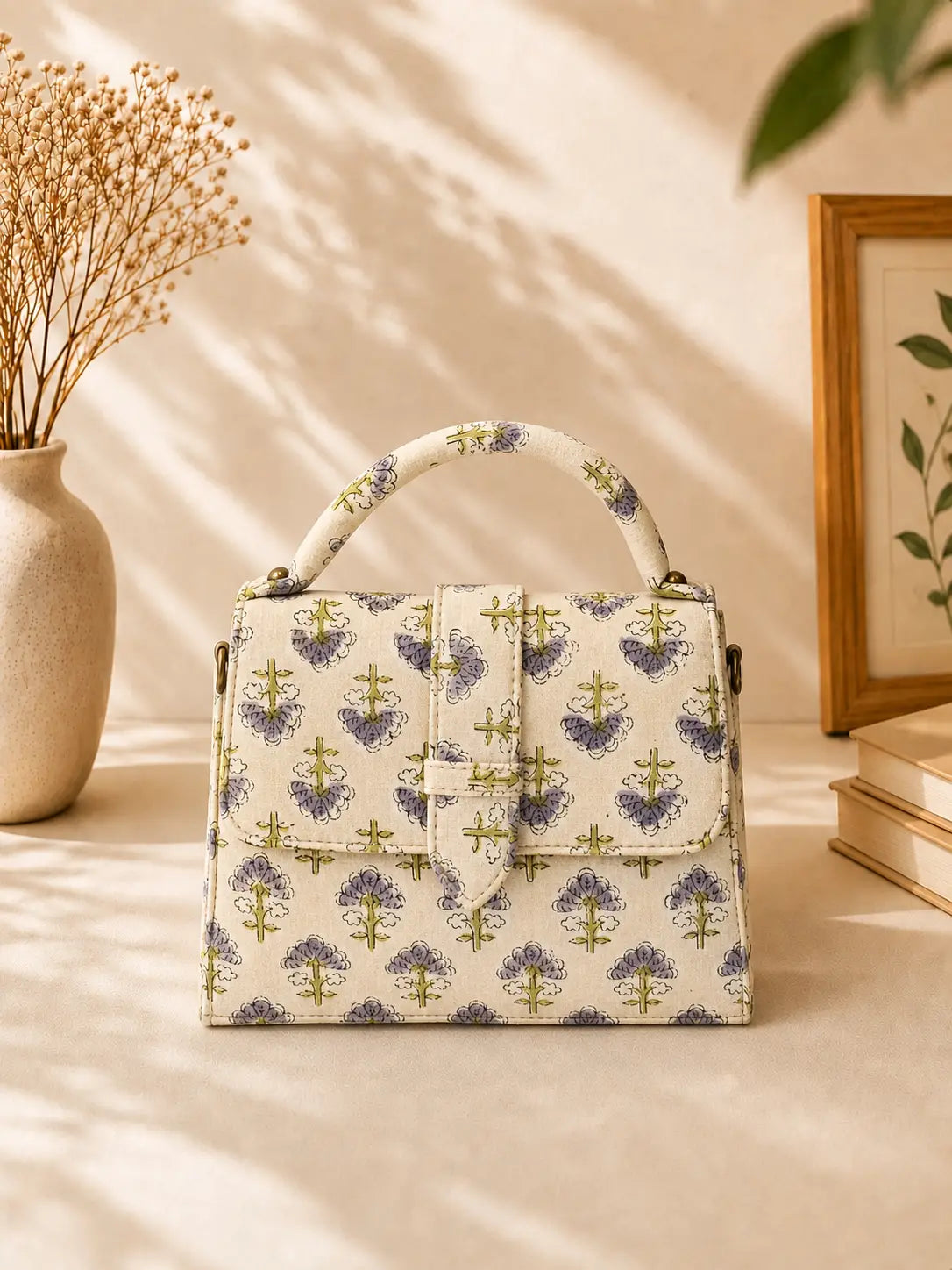 Hand Blockprinted Beige CHIQ Bag