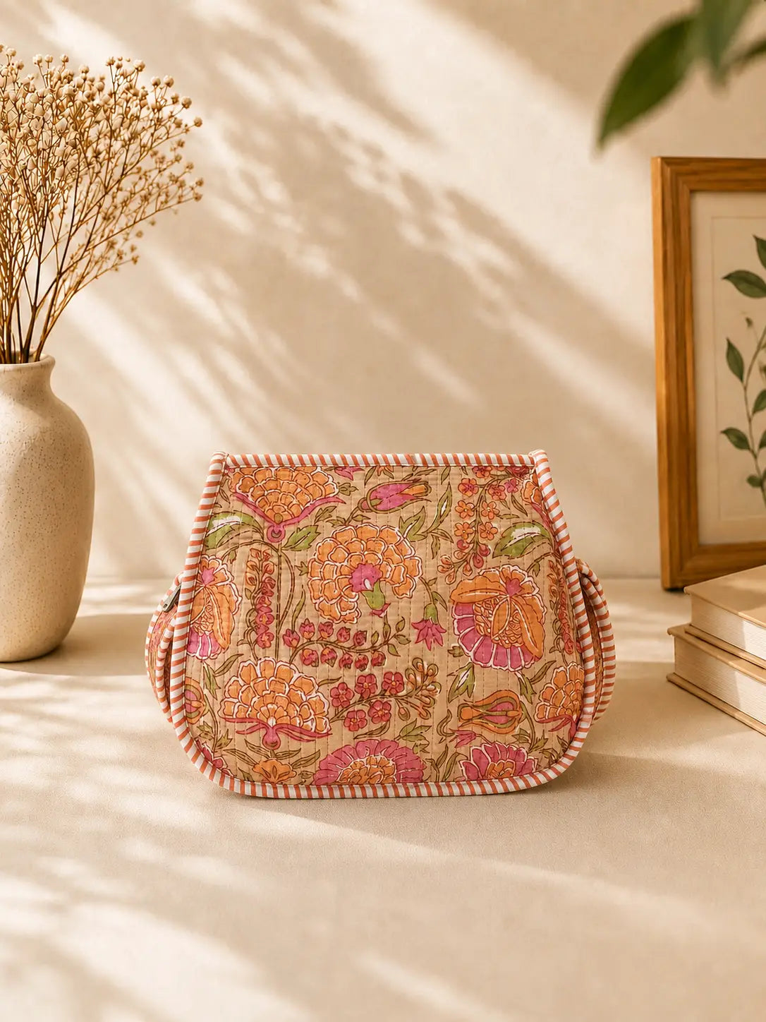 Hand Blockprinted Orange Crossbody Sling Bag