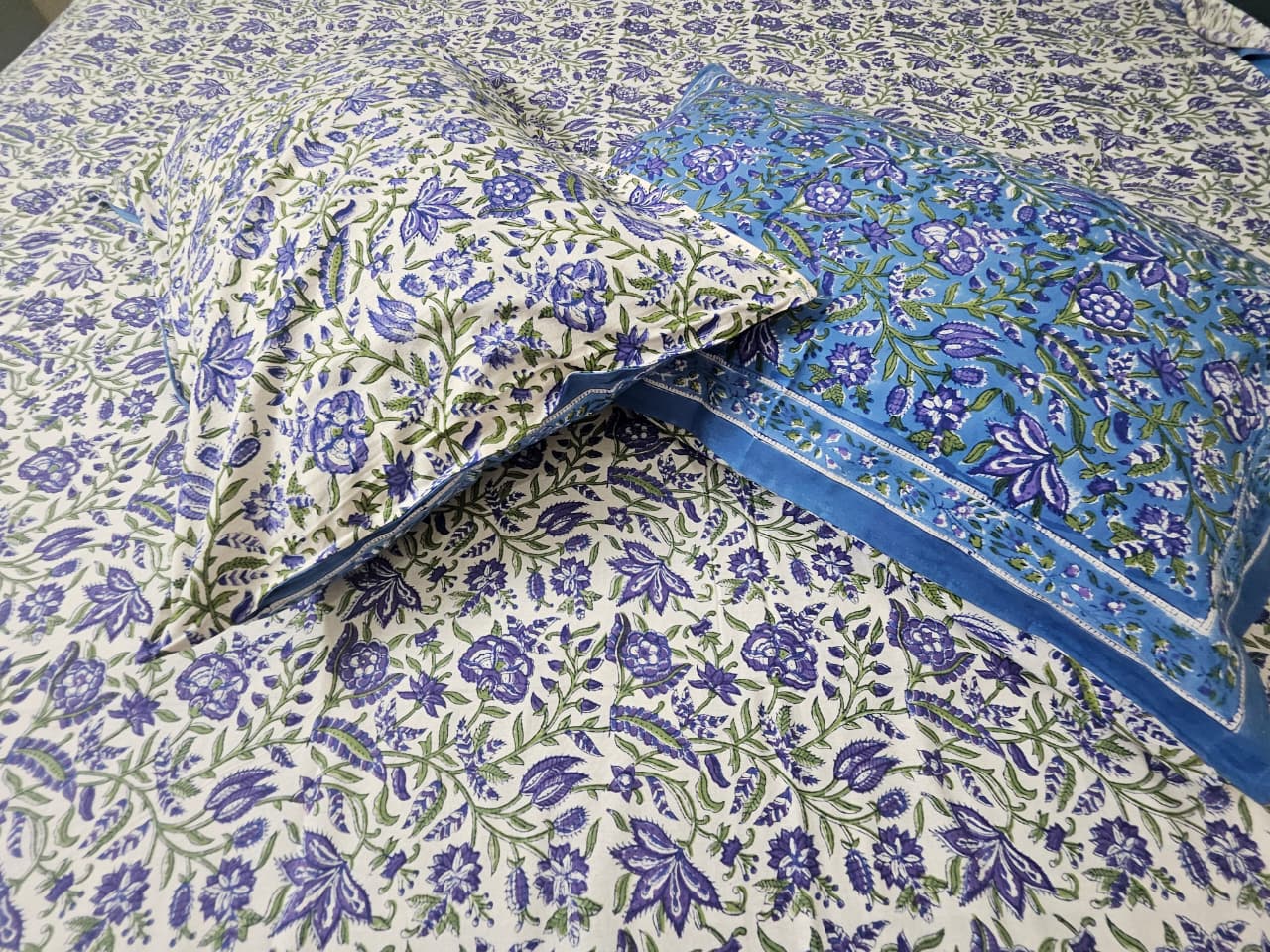Handblock Printed Blue-White Bedsheet