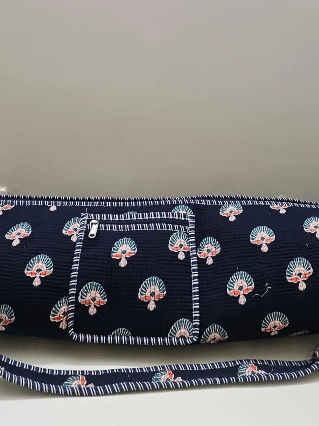 Quilted Handblock printed Blue Motif Yoga mat cover