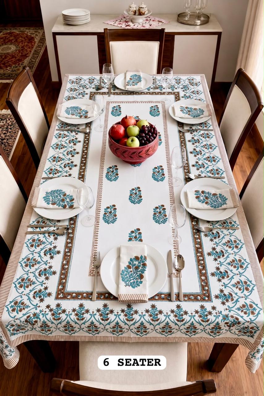 Handblock Printed Brown Motif Dining table cover