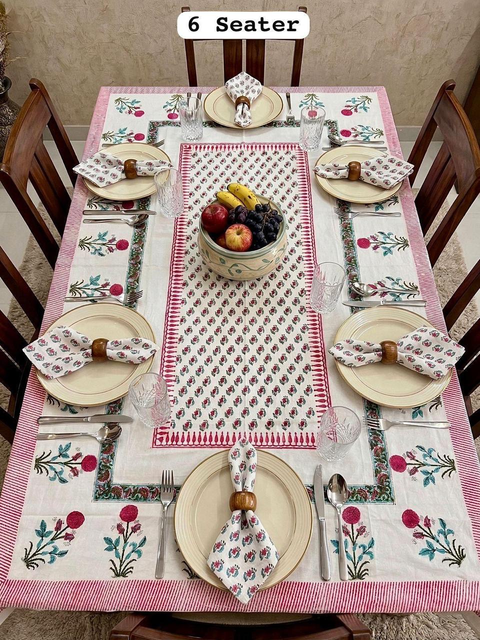 Handblock Printed Pink Motif Dining table cover