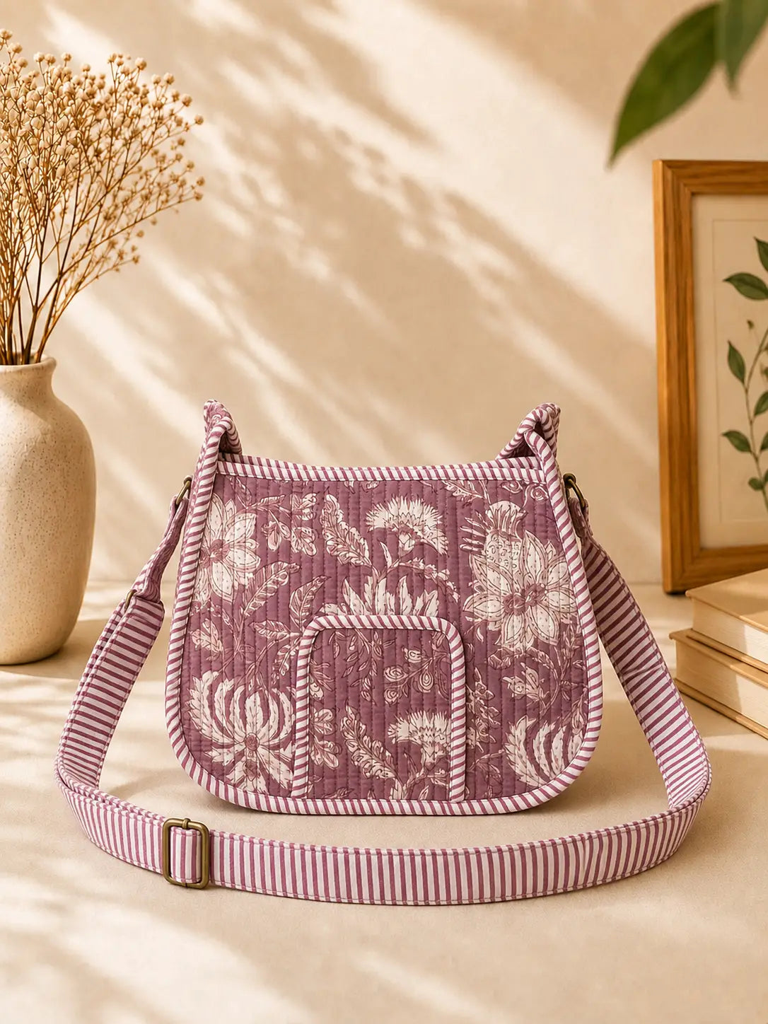 Hand Blockprinted Mauve Crossbody Sling Bag