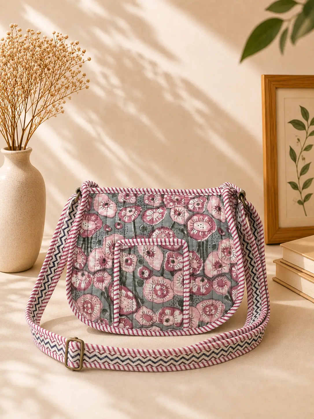 Hand Blockprinted Green Crossbody Sling Bag