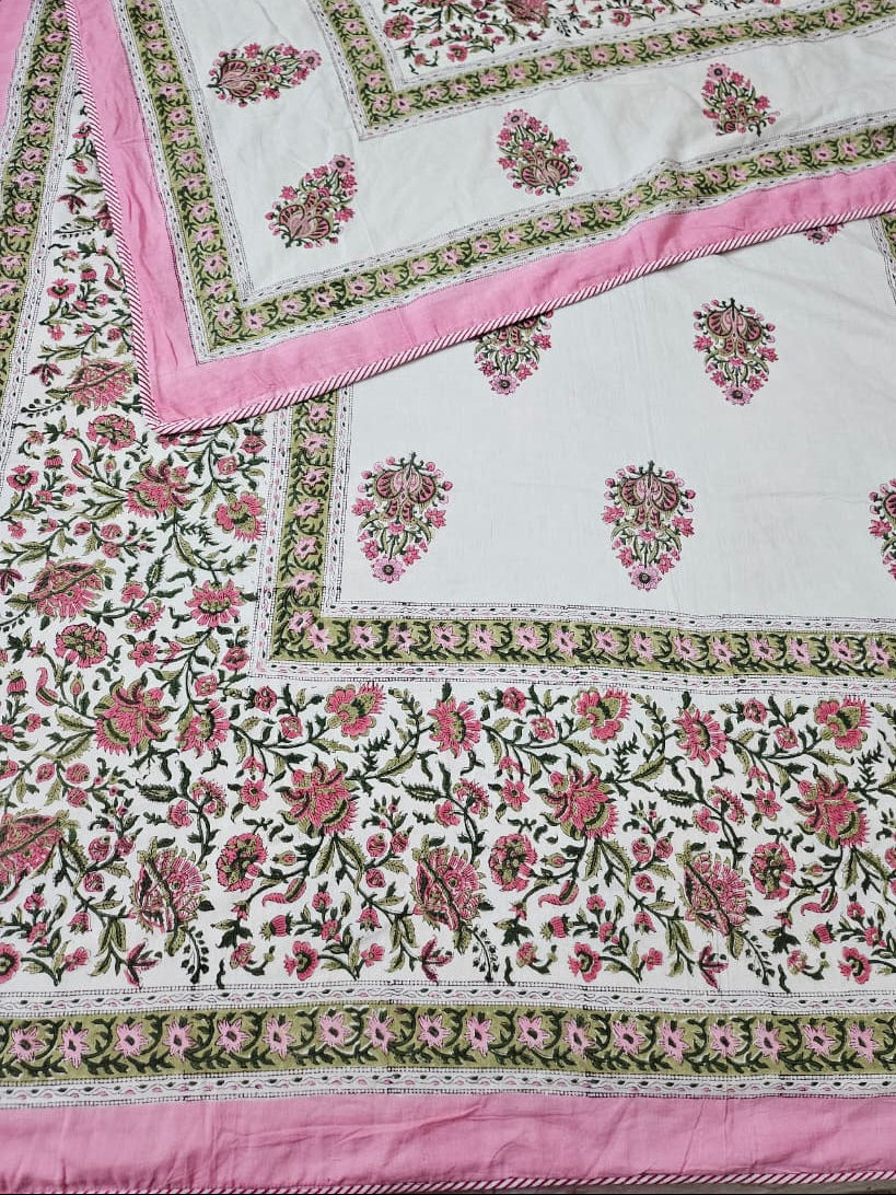 Reversible Hand Block Printed Pink Single Bed Dohar