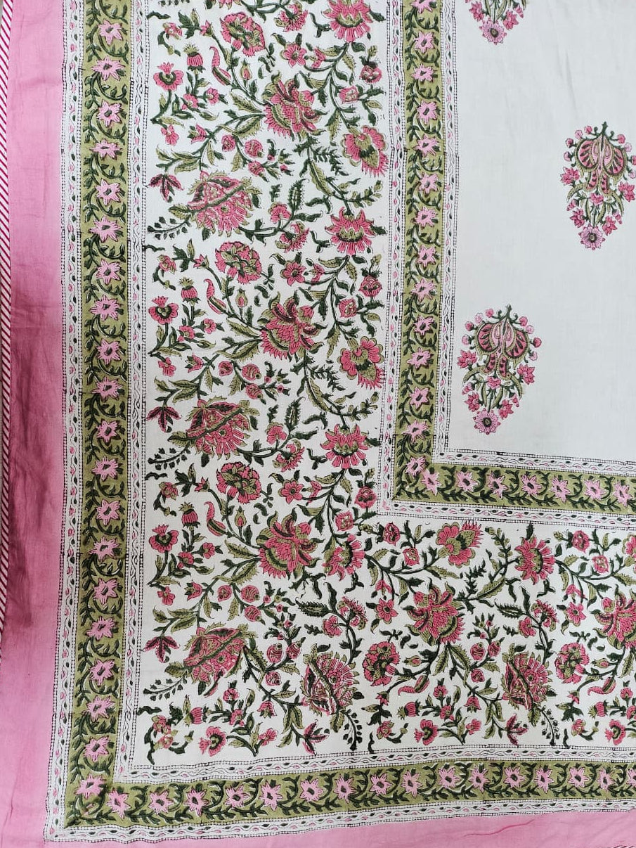 Reversible Hand Block Printed Pink Single Bed Dohar