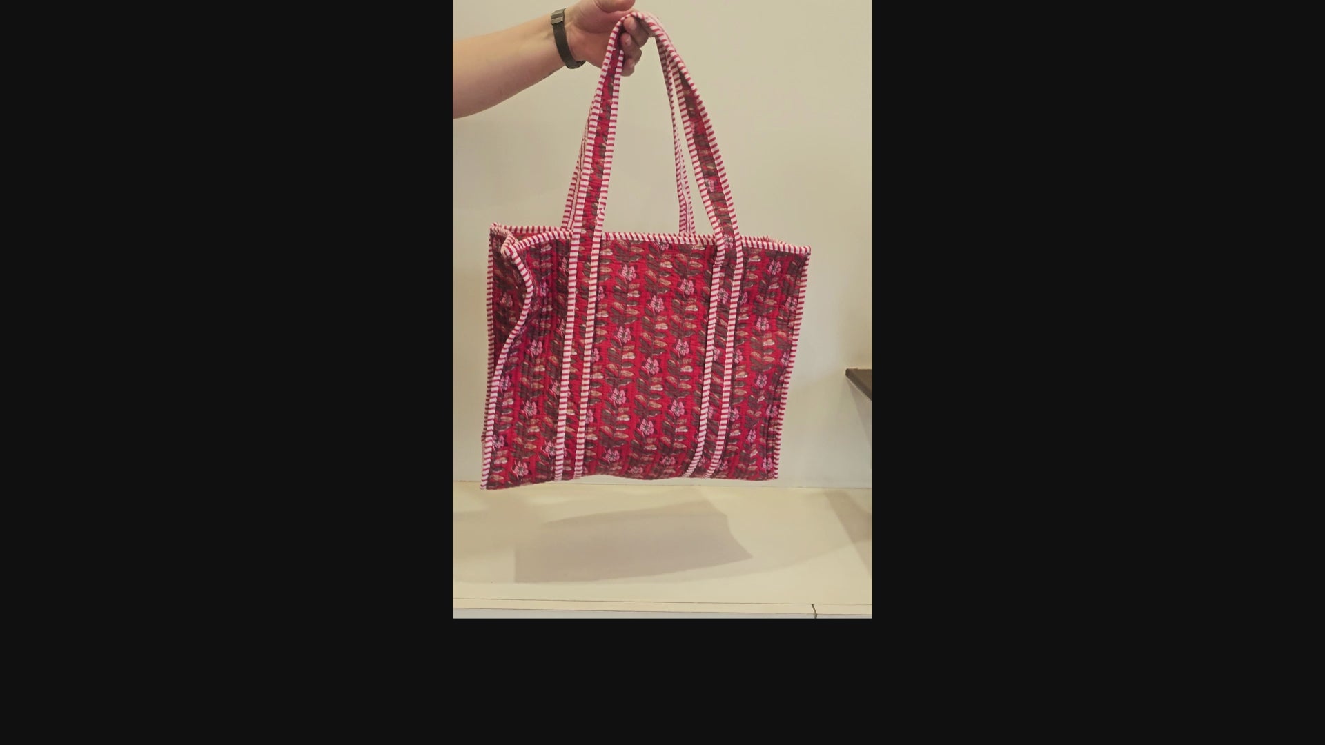 Quiilted Blockprinted Red Tote bag Combo