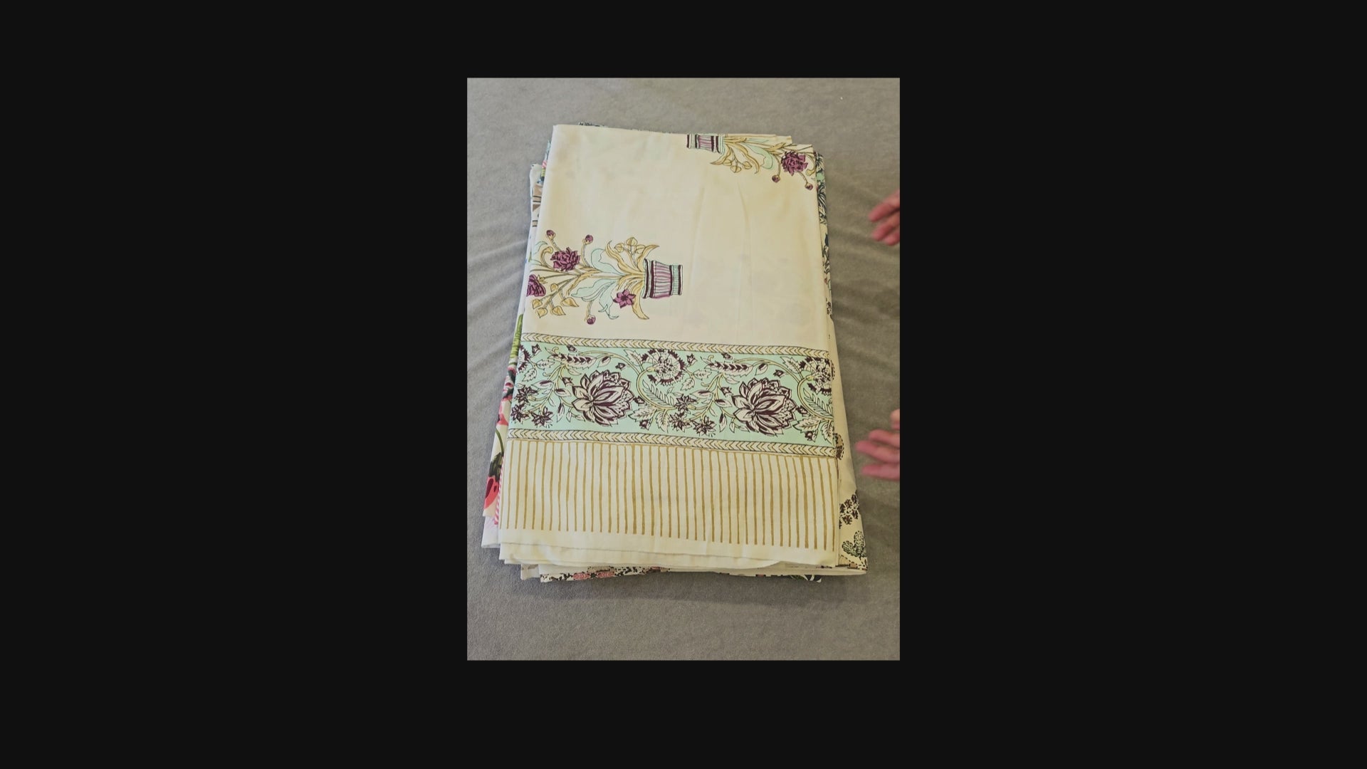 Hand Printed Palm Grey Bed Sheet