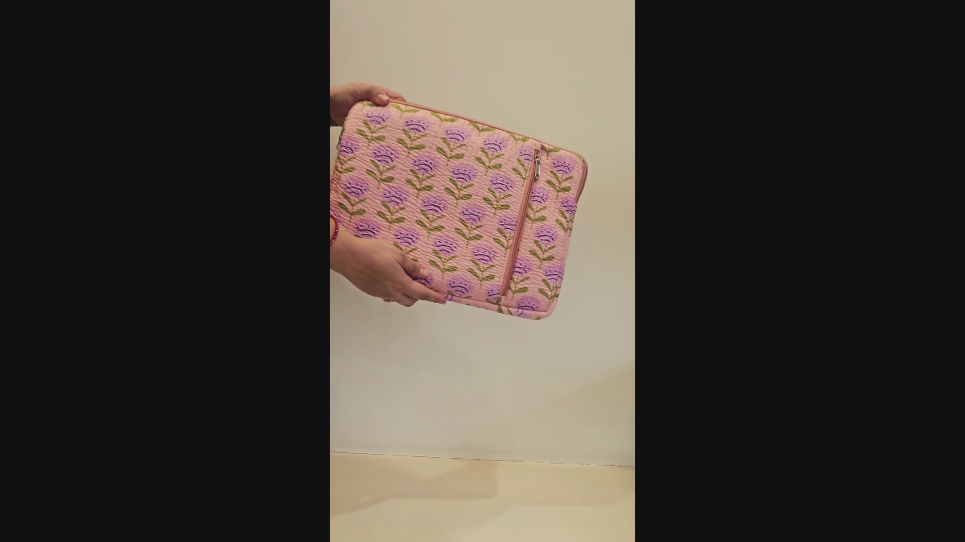 Hand Blockprinted Quilted Peach Macbook Sleeve