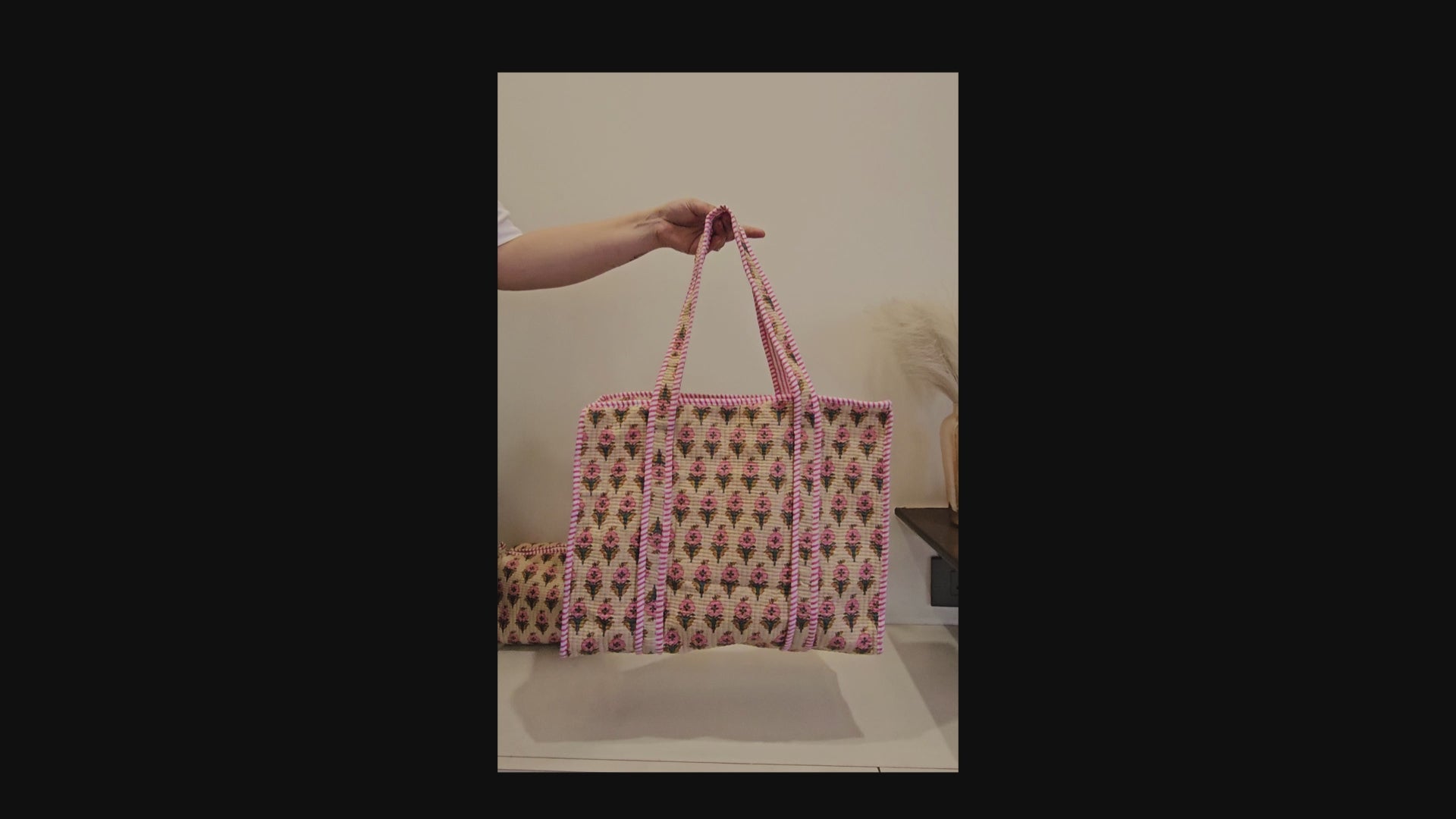Quilted Block Printed Beige Tote bag Combo