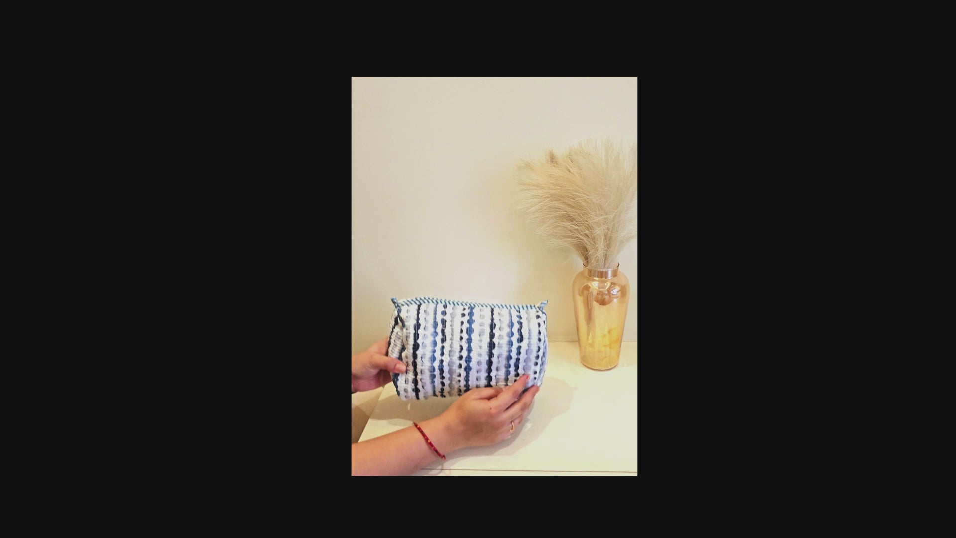 Quilted Hand Printed Beige Pouch set
