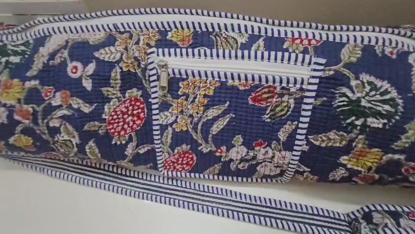 Quilted Handblock printed Beige Yoga mat cover