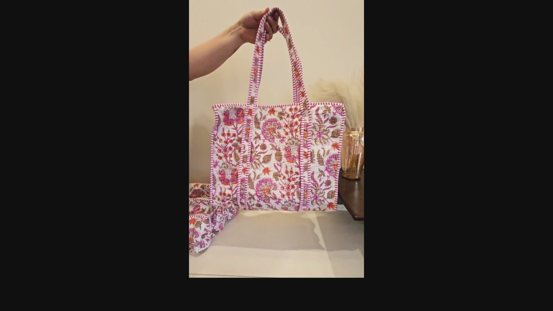 Quiilted Blockprinted White Multi Tote bag Combo